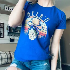 Funky Beer Beard Fruit of the Loom Blue Graphic T Shirt thumbnail 1