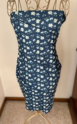 Princess Polly Oscar Strapless Floral Mini Dress Navy Size 8 thumbnail 1