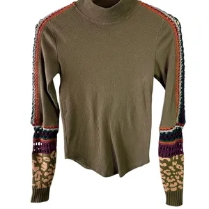 Free People Switch It Up Thermal Top Knit Cuffs Olive Green Size XS thumbnail 2