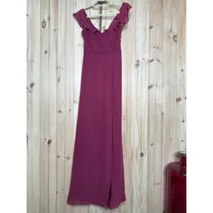 NWT Lulus Sweetest Entrance Dark Magenta Ruffled Tie-Back Maxi Dress Gala Size M thumbnail 2