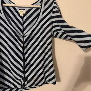 Maeve by Anthropologie Zip‎ Front Horizontal Stripe 3/4 Sleeve Cotton Top Sz XL thumbnail 3