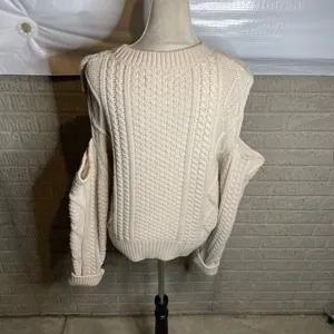 [BLANKNYC] Beige Crew Neck Cable Knit Cut Out Cold Shoulder Sweater Size Large‎ thumbnail 5