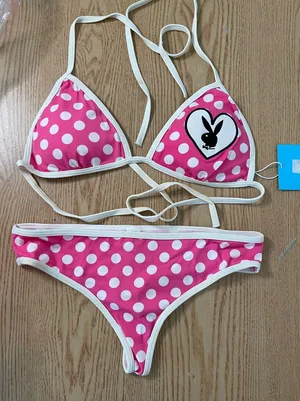 New Women’s Vintage Playboy polka dot thong bikini Swimsuit size large thumbnail 1