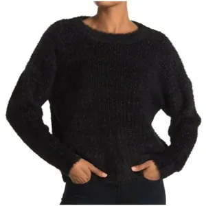 Frnch eyelash sparkly fuzzy cozy shimmer black crop sweater thumbnail 1