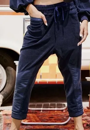 Free People Movement Let It Go Velour Joggers Blue Stretch Pants Medium thumbnail 1