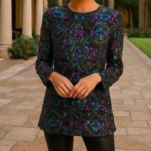 Vintage Art Deco 100% Silk Sequin & Beaded Top M thumbnail 7