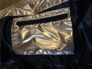 SAM. Women’s Medium Metallic Gold Puffer Jacket Real Fur Hood Trim Zipper Close thumbnail 10