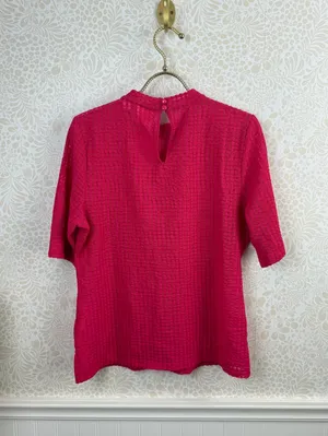 Maeve by Anthropologie Hot Pink Sheer Mesh Mock-Neck Top - Size - Large thumbnail 7
