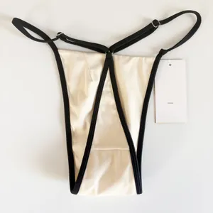 Lovewave Revolve Womens Cream Black Contrast High Cut‎ T-Back Bikini Bottoms S thumbnail 4