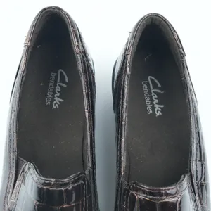 Clarks Loafers Women 8M Brown Croc‎ Embossed Patent Wedge Bendables 38634 thumbnail 5