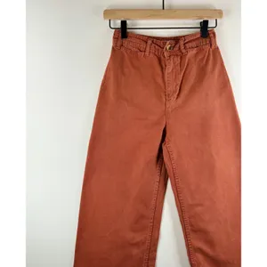 We The Free People Women Pants Brown Hi Rise Wide Leg Canvas Baggy Chino Size 24 thumbnail 4