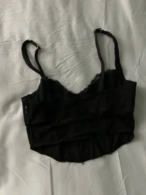 Black lace long line bralette thumbnail 2