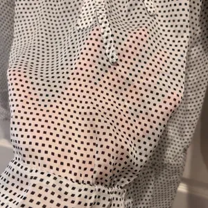 LOFT Women's Blouse Top‎ L White Black Square Dot Tie Neck Long Sleeve Career thumbnail 8