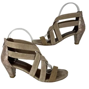 Donald J Pliner Womens Cross‎ Strap Sandals Heels Size 8 Beige Nude Leather Open thumbnail 1