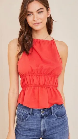 Bella Dahl Red Sleeveless Peplum Top Size Small thumbnail 1