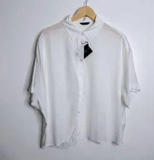NWT‎ Massimo Dutti Women's White Flowing ShortSleeve Oversized Shirt Size Medium thumbnail 2