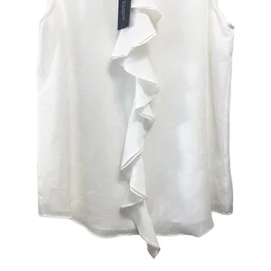 TOMMY HILFIGER White Sleeveless Ruffle Front Top M Lined Blouse thumbnail 6
