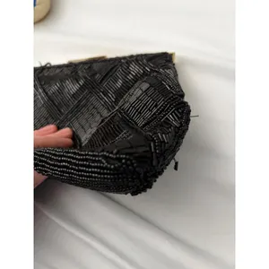 Vintage Marshall‎ Fields Black Beaded Clutch Hand Made Evening Bag Gold Chain thumbnail 4
