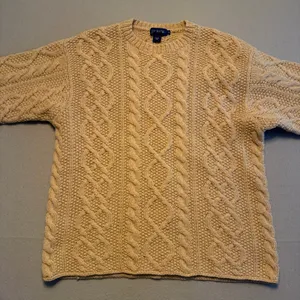 Vintage J.Crew Cable Knit Fisherman Sweater Wool Tan Beige Women Size Medium thumbnail 1
