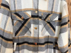 Zara Women’s Small Plaid Wool Blend Shacket Oversized Shirt Jacket Gray Tan (920 thumbnail 2