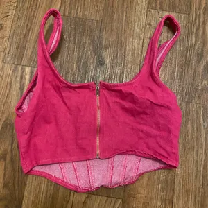 Superdown Womens Hot Pink Denim Crop Cropped Corset Tank Top S Small Bust 30” thumbnail 4