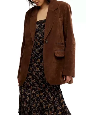 NWT Free People Paper Cut Vegan Suede Blazer ~ Brown Bear ~ Size Medium thumbnail 6
