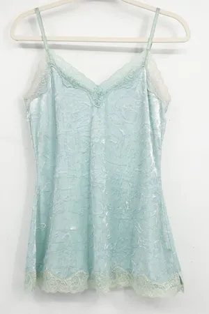 INC Womens‎ Blue Crushed Velvet Lace Trim Y2K Fairycore Spring Cami Top Size M thumbnail 1