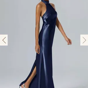 AW BRIDAL Navy blue satin halter neck naxi dress. thumbnail 4