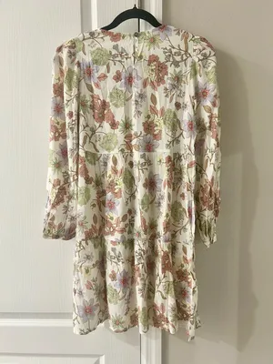 NWOT Olivaceous Cream Floral Long-Sleeve Tiered Dress with Green & Pink Accents thumbnail 4