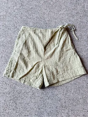 Free People Waffle Knit Sage Green Tie‎ Shorts Size XS thumbnail 4