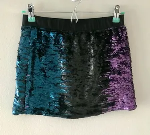 Xhilaration Sequin Ombre Mini Skirt - Teal, Black, Purple Sz L thumbnail 1