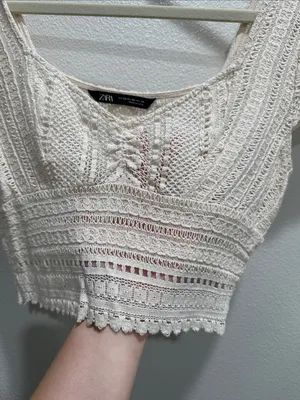 Zara Cream Crochet Crop Top thumbnail 3