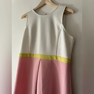 ERIN by Erin Fetherston Pink and Yellow Colorblock Callie Scuba Flare‎ Dress thumbnail 3