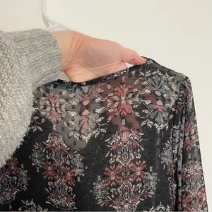 MAURICES Black Geometric Swiss Dot Crochet Lace Up Long Sleeve Peasant Top Tunic thumbnail 15