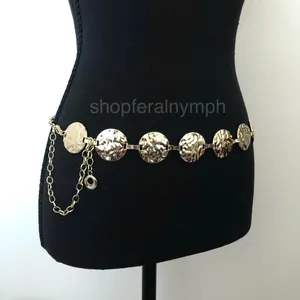 Y2K Boho Gold Hammered Disc Coin Chain Belt, Fits 24.5–42 Inches, X7GA1153 thumbnail 2