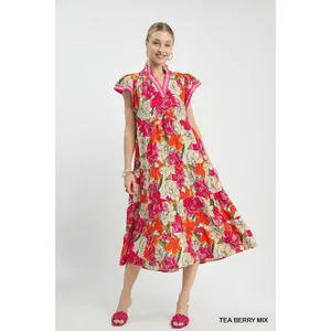 Umgee Mix Bold Floral Tiered Midi Dress‎ - Medium thumbnail 2