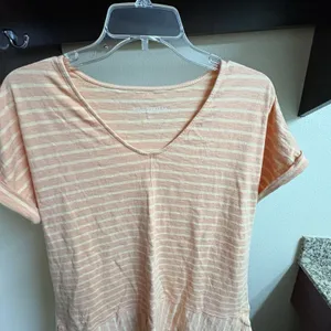 Soft Surroundings Top Womens M Orange Stripe T-Shirt V-Neck Short Sleeve Cotton thumbnail 3