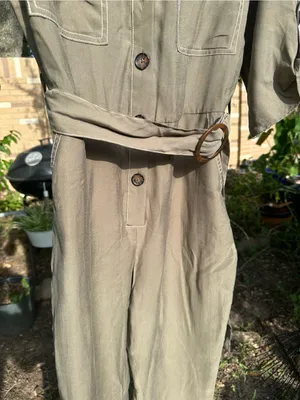 NWOT Zara Utility Jumpsuit Small S Olive Green Belted Safari Cargo Romper thumbnail 5