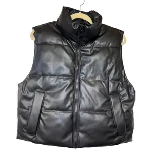 Zara Womens Faux Leather Puffer Vest Black Zip‎ Up Sleeveless Jacket Small thumbnail 2