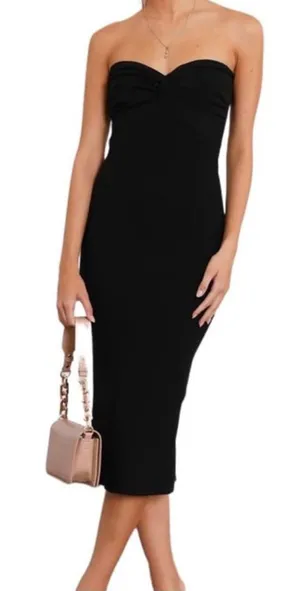 American Vintage Black Strapless Twist-Front Rib Knit Midi Dress thumbnail 1