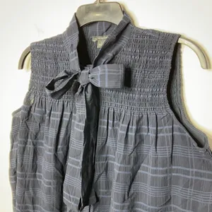 NWT Ann Taylor navy‎ blue plaid tie neck top size small thumbnail 5
