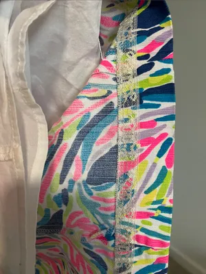 Lilly Pulitzer Cathy Shift Dress (Sz 10) Indigo Palm Reader Cotton Mini Hot Pink thumbnail 10