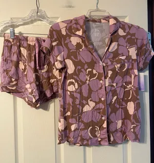 NWT stars above Brown and Lavender Floral Short Pajama Set XS thumbnail 1