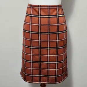 LOFT Outlet Orange & Brown Windowpane Plaid Aline Skirt Size Large Academia thumbnail 2
