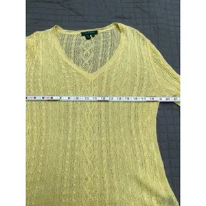 LRL Ralph Lauren citrus yellow linen sweater cable knit v-neck size Medium M thumbnail 8