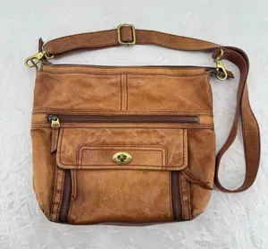 Vintage Y2K Fossil Bag Camel Brown Genuine Leather Butter Soft Shoulder Hobo thumbnail 1