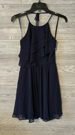 BCBGeneration Navy Blue Ruffle Mini Dress Size 2 Zip Halter‎ Sleeveless thumbnail 1