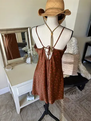 Wild fable, Brown, cherry print lace trim, slip mini dress large thumbnail 5