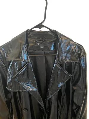INC Glossy Black Patent Leather Belted Midi Trench Coat Goth Glam witchy 90s y2k thumbnail 7