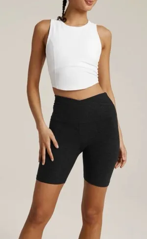 Beyond Yoga At Your Leisure High-Rise Biker Shorts V-Waist Space Dye Black Small thumbnail 1